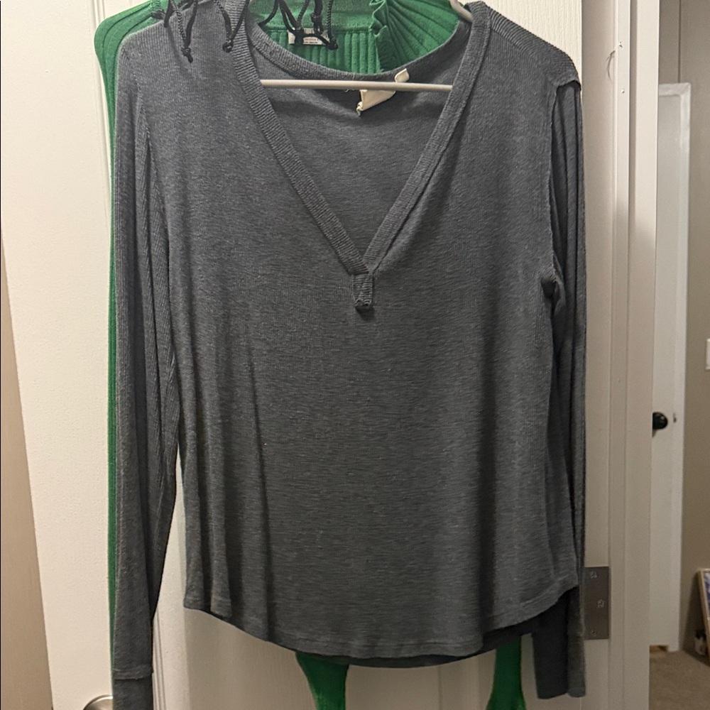 White Crow Charcoal Long Sleeve V-Neck Top